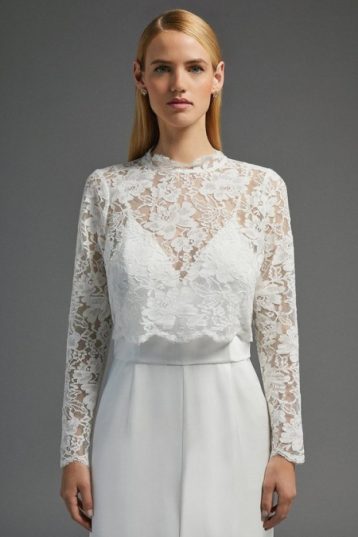 Coast High Neck Longsleeve Lace Top Ivory