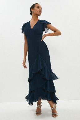 Coast Tiered Hem Ruffle Maxi Bridesmaid Dress Navy Blue