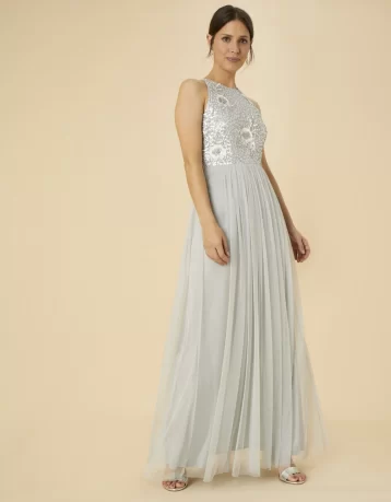 Monsoon Adrianna embellished maxi dress in recycled polyester blue