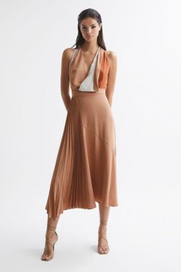 Reiss Anise Colourblock Midi Dress Orange