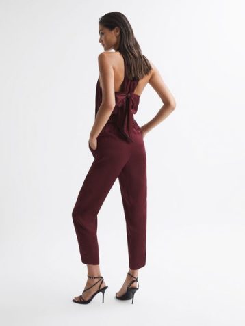 Reiss Frida Bow-Back Jumpsuit Burgundy