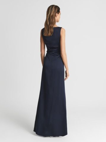 Reiss Mia Drape Front Maxi Dress Navy Blue