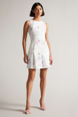 Ted Baker Puxie Printed Neoprene Skater Dress Natural Multi