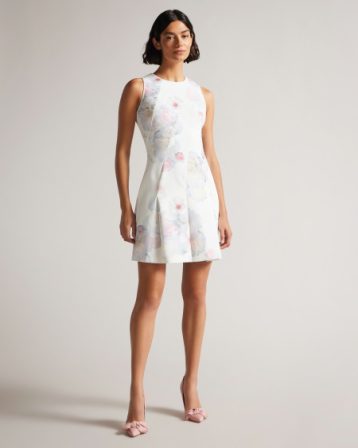 Ted Baker Puxie Printed Neoprene Skater Dress Natural Multi