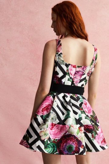 Coast Alexandra Gallagher Mini Dress In Floral Print With Belt​ White Black Pink