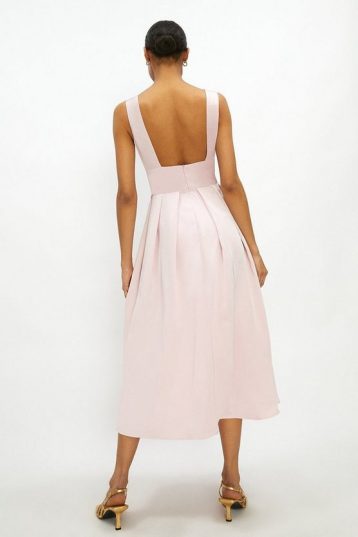 Coast Full Skirted Satin Midi Dress Light Pink Blush