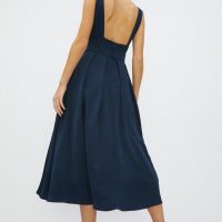 Coast Full Skirted Satin Midi Dress Navy Blue