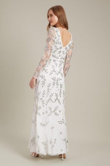 Dorothy Perkins All Over Embellished Long Sleeve Lace Maxi​ Dress White