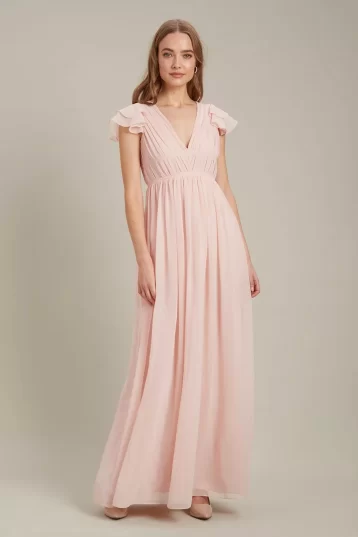 Dorothy Perkins Angel Sleeve Chiffon Maxi​ Bridesmaid Dress Blush Pink