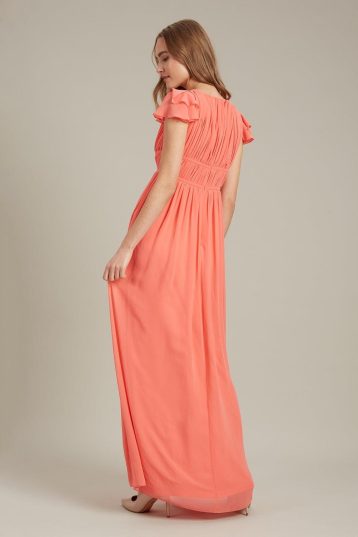 Dorothy Perkins Angel Sleeve Chiffon Maxi​ Bridesmaid Dress Coral Orange