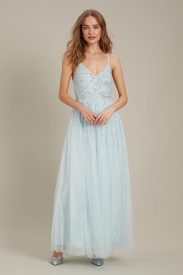 Dorothy Perkins Embellished Strappy Tulle Maxi ​Bridesmaid Dress Mint Green