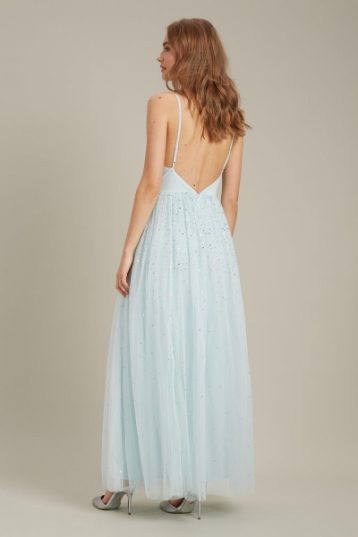 Dorothy Perkins Embellished Strappy Tulle Maxi ​Bridesmaid Dress Mint Green