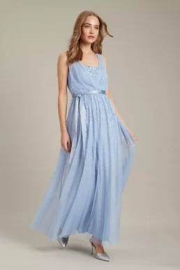 Dorothy Perkins Embellished Tulle Wrap Bridesmaid Dress​ Light Blue