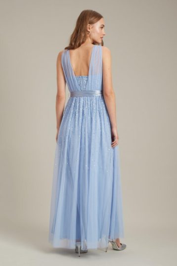 Dorothy Perkins Embellished Tulle Wrap Bridesmaid Dress​ Light Blue