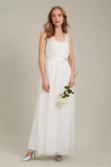 Dorothy Perkins Embellished Tulle Wrap Bridesmaid Dress​ White