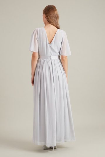 Dorothy Perkins Flutter Sleeve Chiffon Bridesmaid Dress Grey