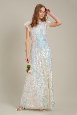 Dorothy Perkins Irridescent Sequin Flutter Sleeve Maxi ​Bridesmaid Dress