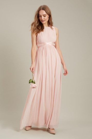 Dorothy Perkins Satin Cross Waist Chiffon Maxi Dress, Blush