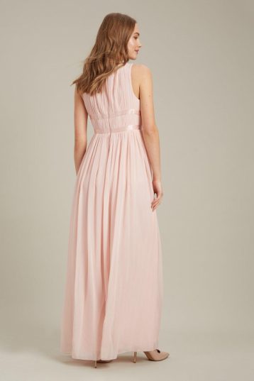 Dorothy Perkins Satin Cross Waist Chiffon Maxi Dress, Blush