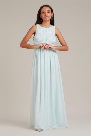 Dorothy Perkins Petite Satin Cross Waist Chiffon Maxi Bridesmaid Dress Mint Green