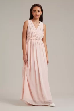 Dorothy Perkins Petite Sleeveless Wrap Chiffon Maxi Dress Blush Pink