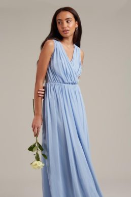 Dorothy Perkins Petite Sleeveless Wrap Chiffon Maxi Bridesmaid Dress Light Blue