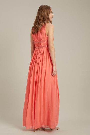 Dorothy Perkins Satin Cross Waist Chiffon Maxi Bridesmaid​ Dress Coral Orange