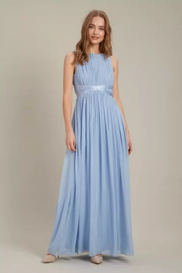 Dorothy Perkins Satin Cross Waist Chiffon Maxi Bridesmaid Dress Light Blue