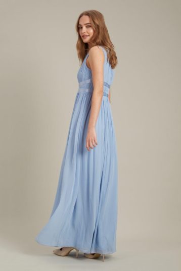 Dorothy Perkins Satin Cross Waist Chiffon Maxi Bridesmaid Dress Light Blue