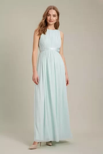 Dorothy Perkins Satin Cross Waist Chiffon Maxi Bridesmaid Dress Mint Green