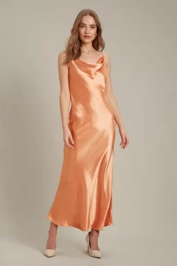 Dorothy Perkins Satin Maxi Tie Back Slip Bridesmaid Dress Light Orange