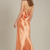 Dorothy Perkins Satin Maxi Tie Back Slip Bridesmaid Dress Light Orange