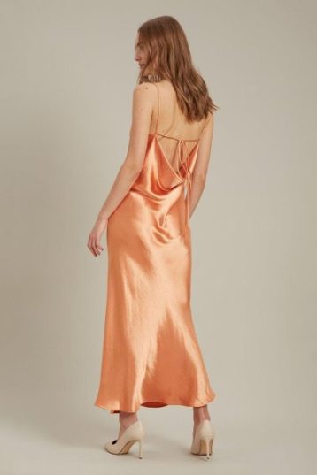 Dorothy Perkins Satin Maxi Tie Back Slip Bridesmaid Dress Light Orange