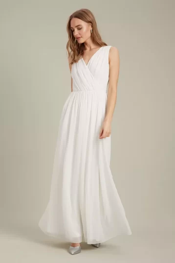 Dorothy Perkins Sleeveless Wrap Chiffon Maxi Bridesmaid Dress White