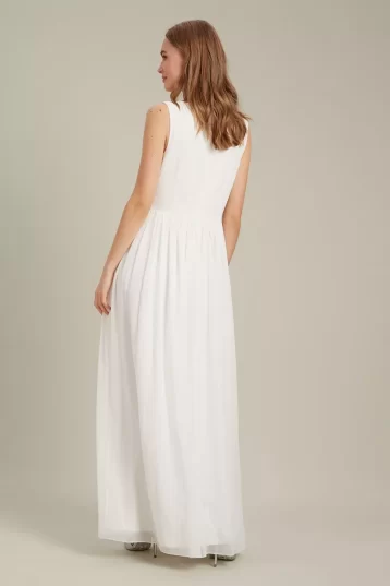 Dorothy Perkins Sleeveless Wrap Chiffon Maxi Bridesmaid Dress White