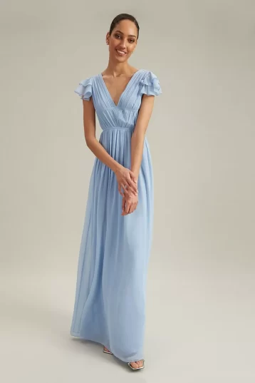 Dorothy Perkins Tall Angel Sleeve Pleated Chiffon Maxi Dress Light Blue