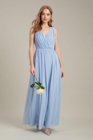 Dorothy PerkinsSleeveless Wrap Chiffon Maxi Bridesmaid Dress Light Blue