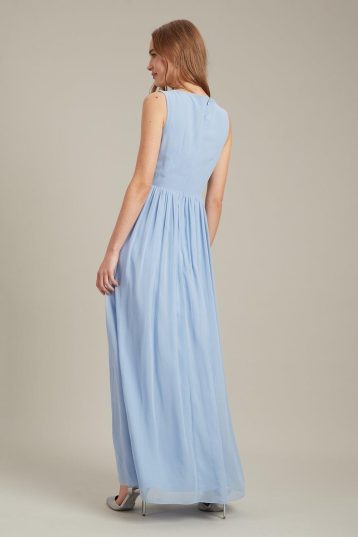 Dorothy PerkinsSleeveless Wrap Chiffon Maxi Bridesmaid Dress Light Blue