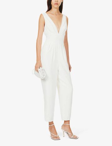 Jenny Yoo Skylar V-neck chiffon jumpsuit Ivory