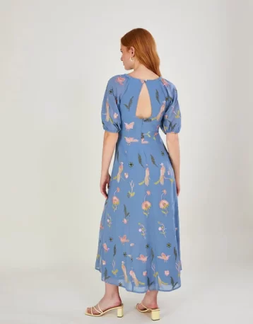 Monsoon Dani embroidered midi dress blue multi