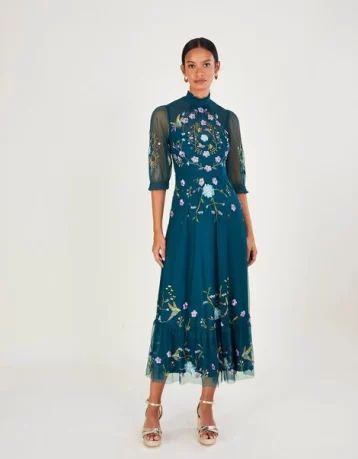 Monsoon Francesca embroidered midi dress blue multi