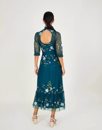 Monsoon Francesca embroidered midi dress blue multi