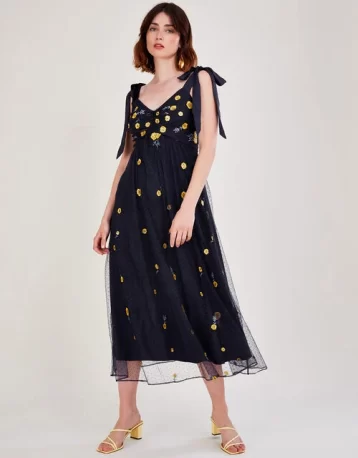 Marisa embroidered midi dress blue