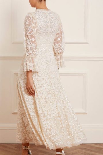 Needle & Thread Filigree Lace Sequin Ankle Gown Champagne