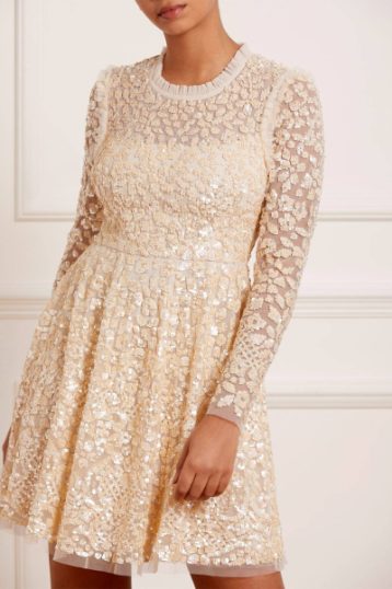 Needle & Thread Floral Daze Sequin Micro Dress Champagne