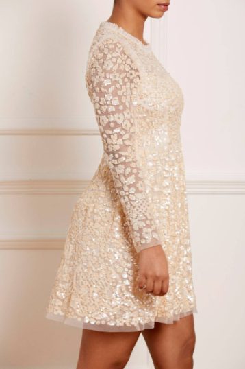 Needle & Thread Floral Daze Sequin Micro Dress Champagne