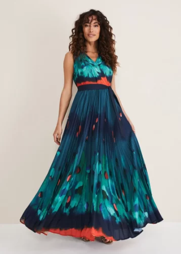 Phase Eight Adriana Print Maxi Dress Malachite Blue Multi