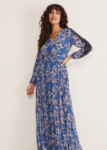 Phase Eight Claudia Printed Sleeve Maxi Dress Blue White Multi