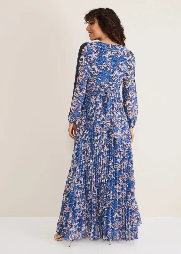 Phase Eight Claudia Printed Sleeve Maxi Dress Blue White Multi