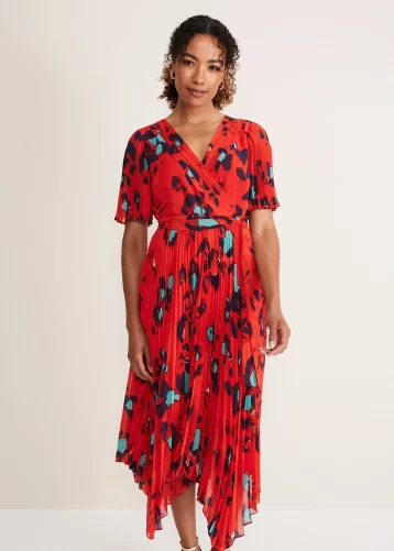 Phase Eight Kendall Butterfly Print Pleated Midi Dress red multi